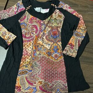 Parsley and Sage Multicolored 3/4 Sleeve Floral Top Medium Artsy Boho